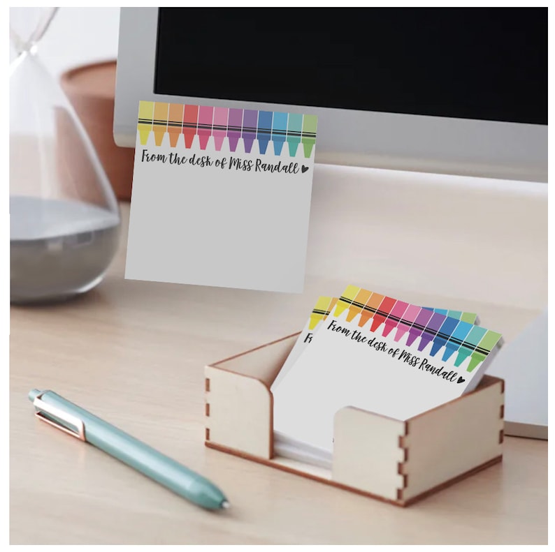 Personalized Teacher Sticky Note Crayon Sticky Pad Teacher Etsy