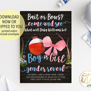 Fishing Gender Reveal Invitation, Bait or Bow Invitation, Fish Gender Reveal, Bobbers or Bows Gender Reveal Invite, Baits or Bows Gender