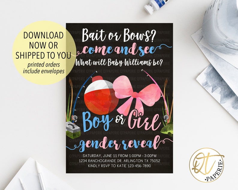 Fishing Gender Reveal Invitation Bait or Bow Invitation Fish Etsy