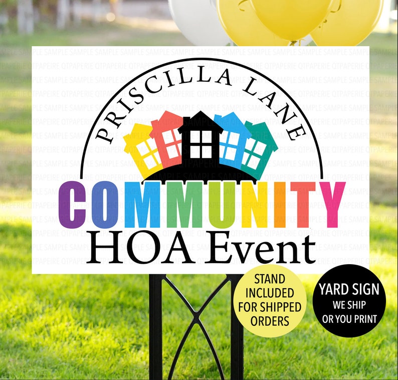 HOA Community Event Sign, HOA Event Sign, Printed HOA Sign, Community Sign, Neighborhood Event Plastic Sign, Neighborhood Sign, Block Party image 1