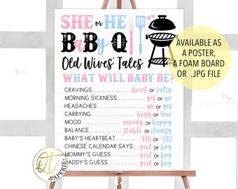 Baby Q Gender Reveal Sign, Baby Q Old Wives Tales Poster, Baby Q Sign, BBQ Gender Reveal Decoration, BBQ Old Wives Tales, Summer Reveal