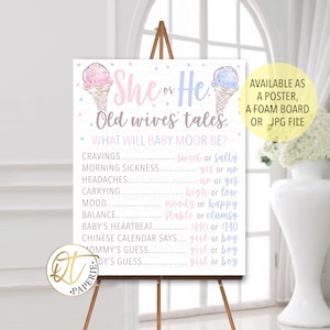 Ice Cream Gender Reveal Sign, Pastel Ice Cream Old Wives Tale Sign, Whats the Scoop Gender Reveal, Whats the Scoop Old Wives Tales
