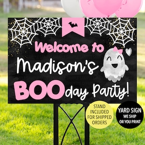 Halloween Birthday Welcome Sign, Girl Ghost Birthday Sign, Pink Halloween Party, Happy Booday Party Yard Sign, Boo-Day Lawn Sign