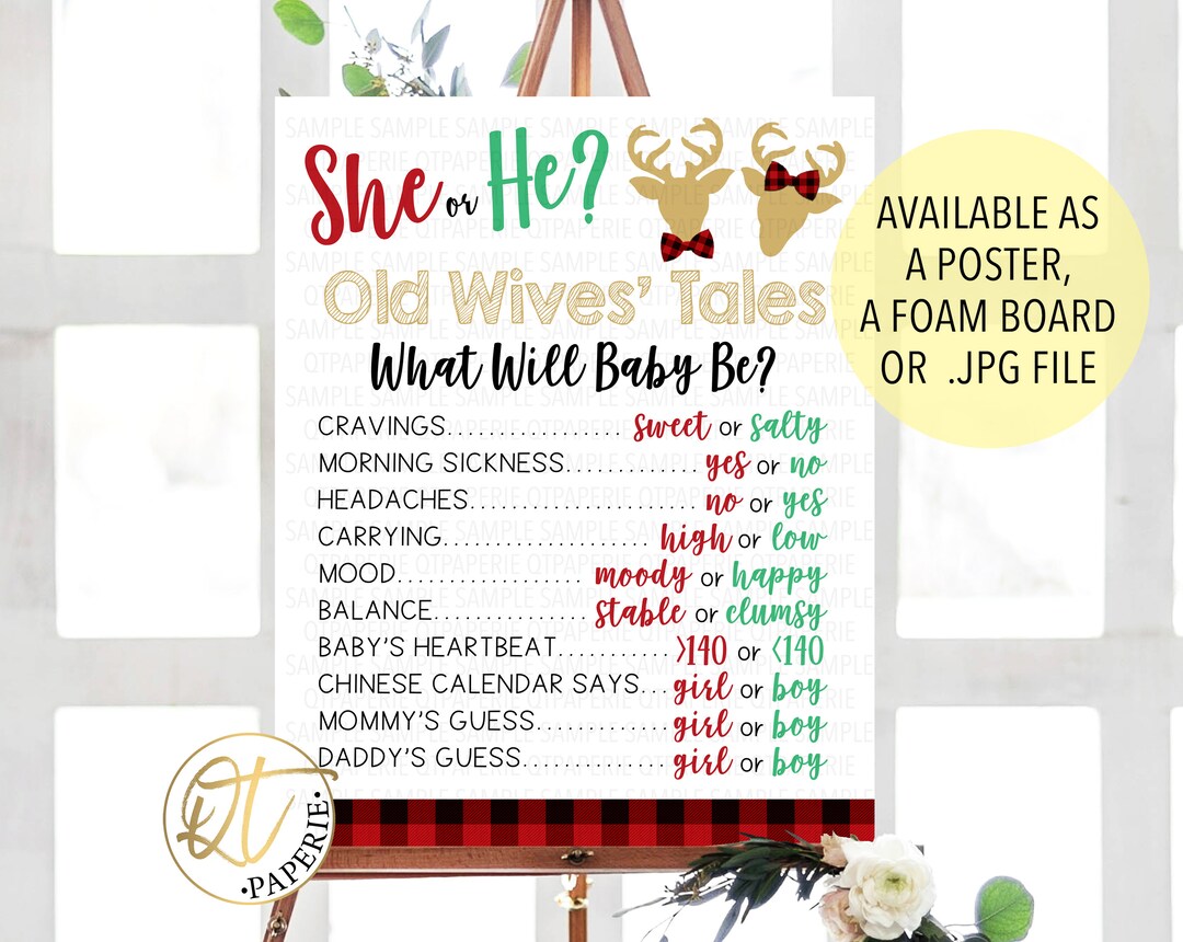 Christmas Gender Reveal Sign, Christmas Old Wives Tales, He She ...