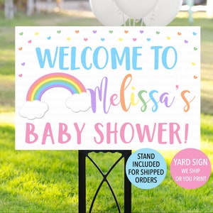 Pastel Rainbow Baby Shower Sign, Rainbow Yard Sign, Pastel Rainbow Baby Shower Decoration, Rainbow Welcome Sign, Baby Shower Entrance Sign