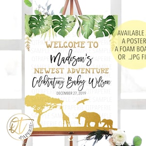 Safari Baby Shower Welcome Sign, Jungle Baby Shower Welcome Poster, Gold Animals Baby Shower Welcome Sign, Safari Jungle Welcome Sign