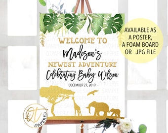 Panneau de bienvenue Safari Baby Shower, Affiche de bienvenue Jungle Baby Shower, Panneau de bienvenue Gold Animals Baby Shower, Panneau de bienvenue Safari Jungle