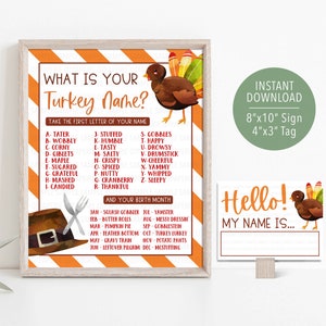 Turkey Name Game, Thanksgiving Name Tag Game, Fun Thanksgiving Party Game, Family Thanksgiving Game Printable, Thanksgiving Dinner Game