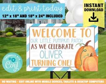 Boy Pumpkin Sign, Boy Printable Pumpkin Sign, Boy Pumpkin Birthday Lawn Sign, Pumpkin Welcome Sign, Instant Download Pumpkin Birthday Sign