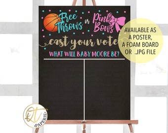 Basketball Gender Vote Sign, Free Throws Pink Bows Gender Reveal Sign, Basketball Gender Reveal Party, Free Throws Pink Bows Voting Sign