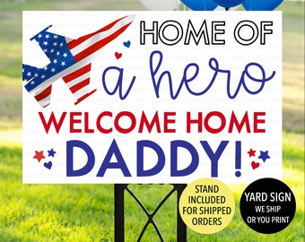 Fighter Jet Welcome Home Daddy Yard Sign, Military Jet Plane Homecoming Sign, Deployment Sign, Home of Our Hero Yard Sign, Squadron Sign