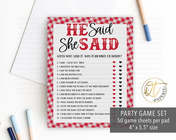 Baby Q Baby Shower Game, Baby Q Game, He Said She Said Game, Barbeque Baby Shower Game Sheets, Printed Game, Baby-Q Gender Reveal Game
