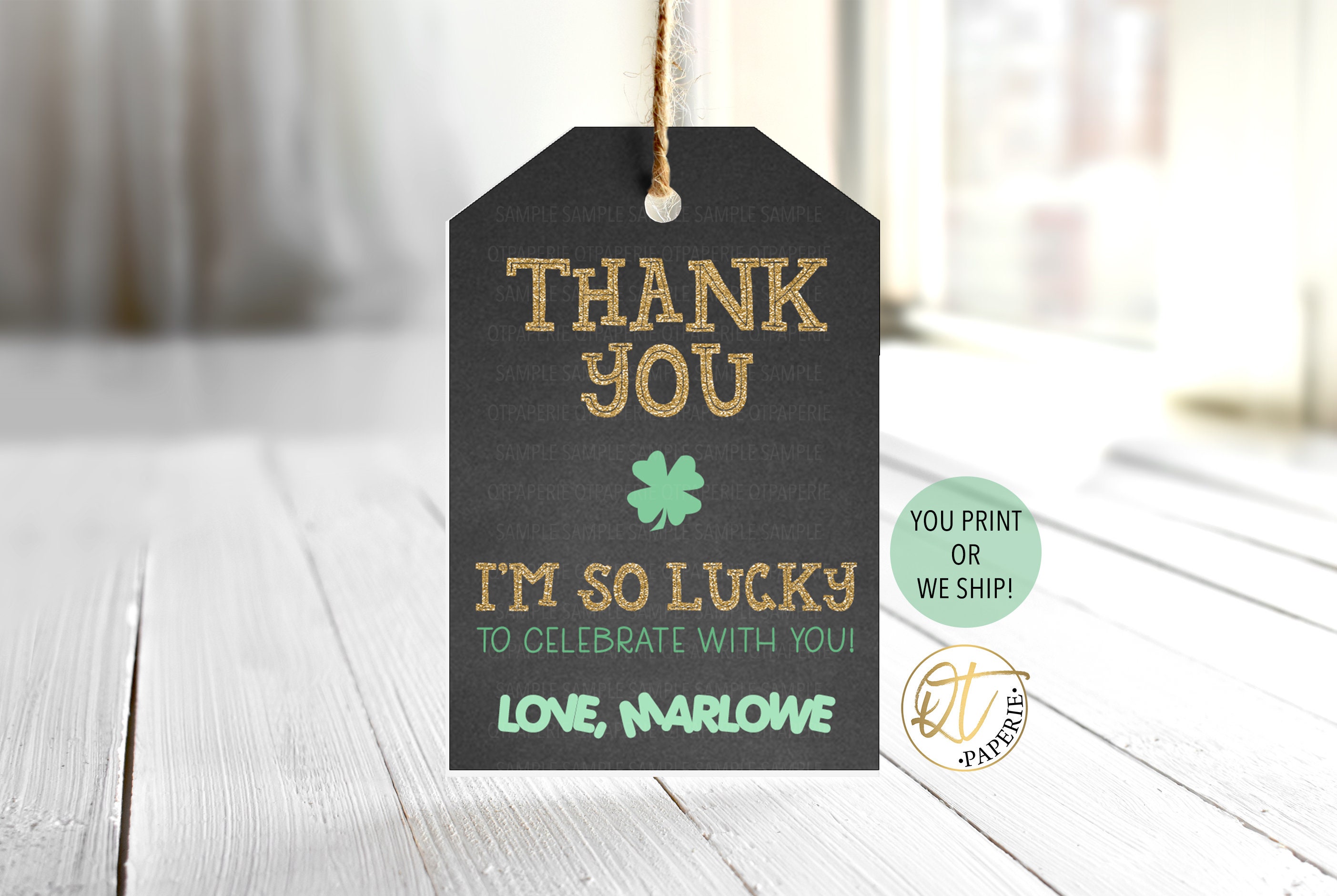 Sticker Patrick Thanks St Patricks Day Birthday Thank You Tag, Lucky Thank You Tag, Shamrock ...
