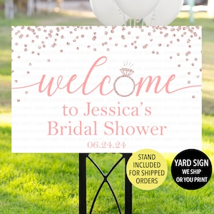 Rose Gold Bridal Shower Welcome Sign, Engagement Party Yard Sign, Pink Glitter Bridal Shower, Outdoor Sign, Engagement Ring Couple Shower