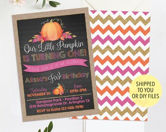 Our Little Pumpkin is Turning One Invitation, Girl Pumpkin Invitation, Fall Birthday Invitation, Pumpkin First Birthday, Pumpkin 1st
