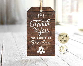 Camp Birthday Thank You Tag, Camp Birthday Party Tag, Camp Favor Tag, Camping Thank You, Happy Camper Tag, Camp Party Decor Camping Birthday