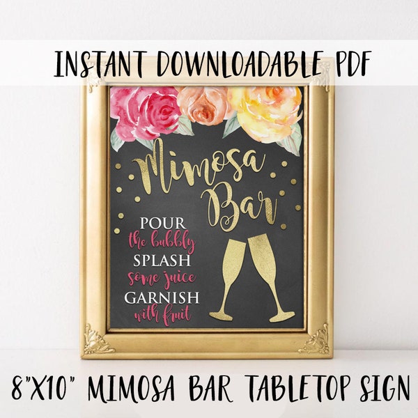 Mimosa Bar Sign, Mimosa Bar Printable, Monogram and Mimosa Bridal Shower, Brunch and Bubbly Bar Sign, Floral Mimosa Bar Sign