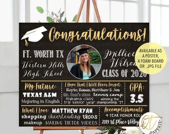 Personalized Graduation Sign, Class of 2020 Sign, High School Graduation Facts Sign, Graduation Party Sign, Graduation Chalkboard Sign