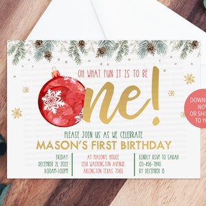 Christmas Oh What Fun It Is To Be One Invitation, Christmas 1st Birthday Invitation, Christmas Birthday Invite, Holiday First Birthday Party