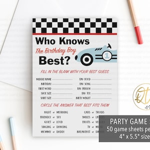 Jeu rapide pour un anniversaire, Voiture de course, Meilleur jeu Qui connaît le fêtard, Jeu de course pour 1er anniversaire, Jeu imprimé Fast 1, Two rapides