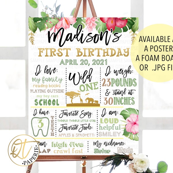 Wild One Birthday Girl Sign, Girl Safari Birthday Sign, Wild One Poster, Girl Jungle Party, Safari 1st Birthday Poster, Birthday Decoration