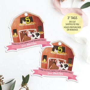 Étiquette de remerciement d’anniversaire de ferme, étiquette de remerciement de ferme de fille, décoration d’anniversaire de ferme rose, étiquette de faveur de fête de ferme, étiquette de grange imprimée