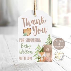 Étiquette de remerciement pour baby shower des bois, étiquette de shower de bébé des bois, shower de bébé forêt, étiquette de remerciement des bois, faveur de shower de bébé animaux des bois