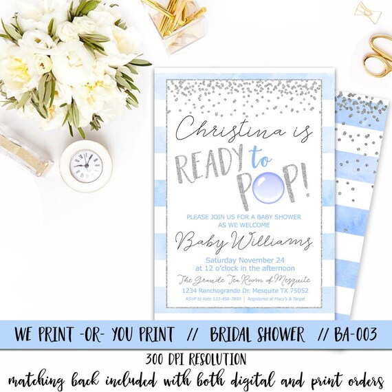 Ready to Pop Boy Baby Shower Invitation, Boy Baby Shower Invitation, Boy Ready To Pop Invitation, Ready to Pop Babyshower Invite