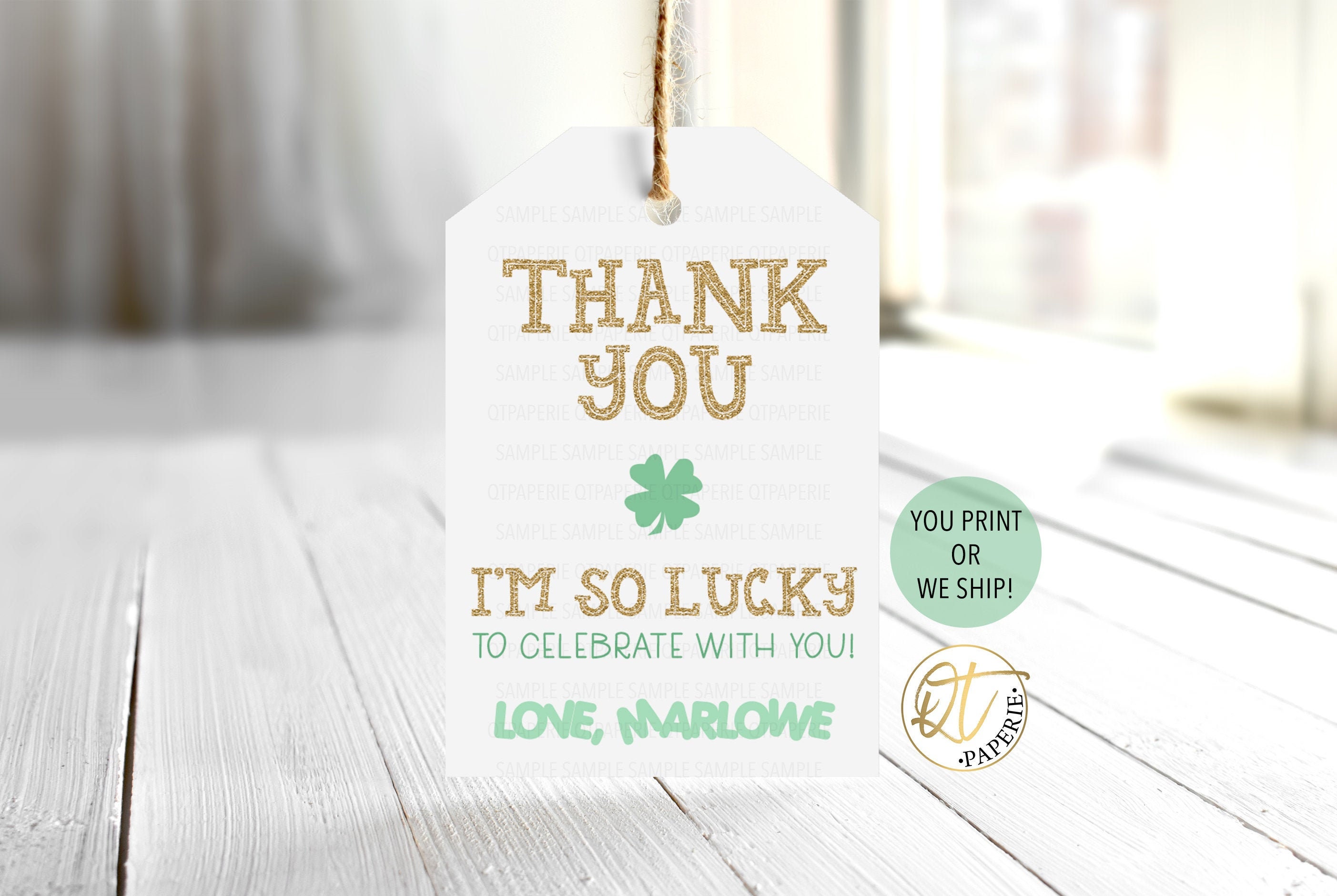 St Patricks Day Birthday Thank You Tag, Lucky Thank You Tag, Shamrock ...