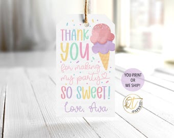 Ice Cream Thank You Tag, Party So Sweet Birthday Thank You, Two Sweet Birthday Tag, Printed Party Favor Tag, Sweet One Party Decor