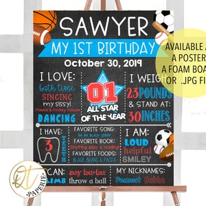 Sports Birthday Chalkboard, All Star Birthday Sign, MVP Birthday Chalkboard, Sports First Birthday, Sports 1st Birthday Poster, Sports party