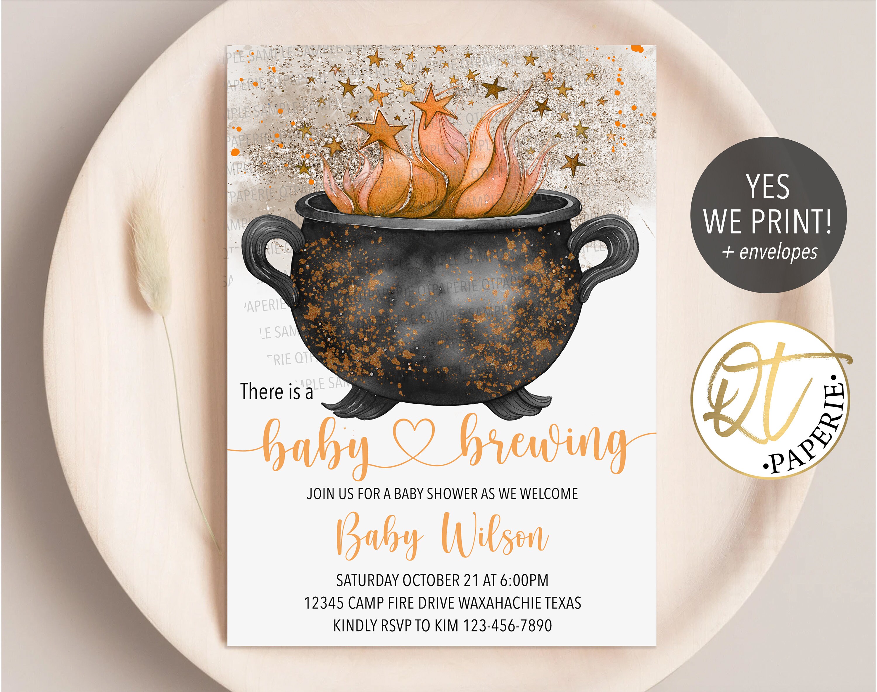 Baby Brewing Baby Shower Invitation, Cauldron Baby Brewing Invite, Halloween Baby Shower Invitation Template, Fall Baby Shower, Potion