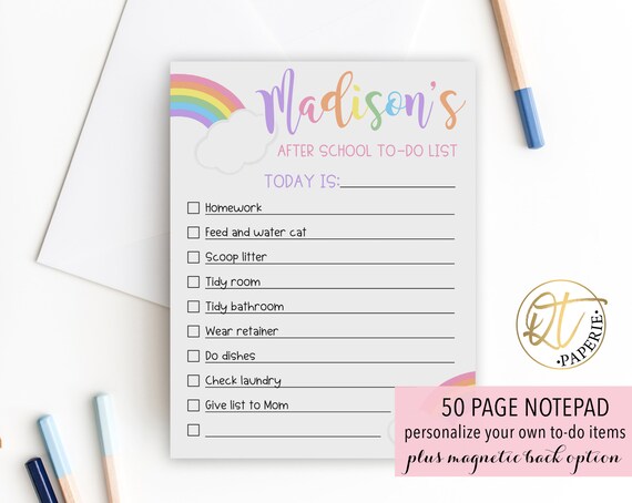 Rainbow After School To Do List for Kids, Rainbow To Do Notepad, Children's After School Checklist, Kid's Memo Pad, Pastel To-Do Memo Pad