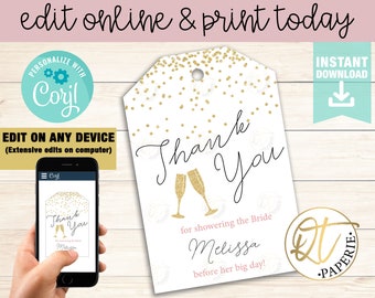 Bridal Doccia Favore Tag, Download istantaneo Bridal Doccia Tag, Confetti Bridal Doccia Tag, Doccia da sposa Grazie Tag