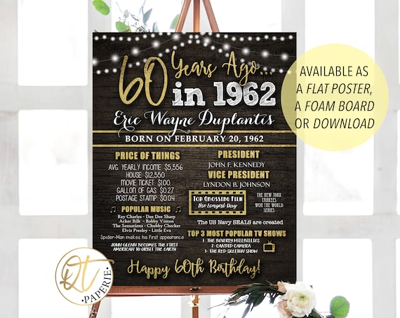 60th Birthday Sign, 60th Birthday Gift, 60 Years Ago, 1962 Poster, Birthday Poster, 60th Birthday Decor, 60th Birthday Gift