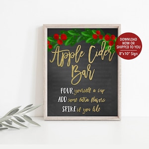 Christmas Apple Cider Bar, Christmas Bar Sign, Spiked Apple Cider Bar, Winter Party Sign, Christmas Baby Shower Sign, Christmas Holly Sign