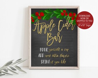 Christmas Apple Cider Bar, Christmas Bar Sign, Spiked Apple Cider Bar, Winter Party Sign, Christmas Baby Shower Sign, Christmas Holly Sign