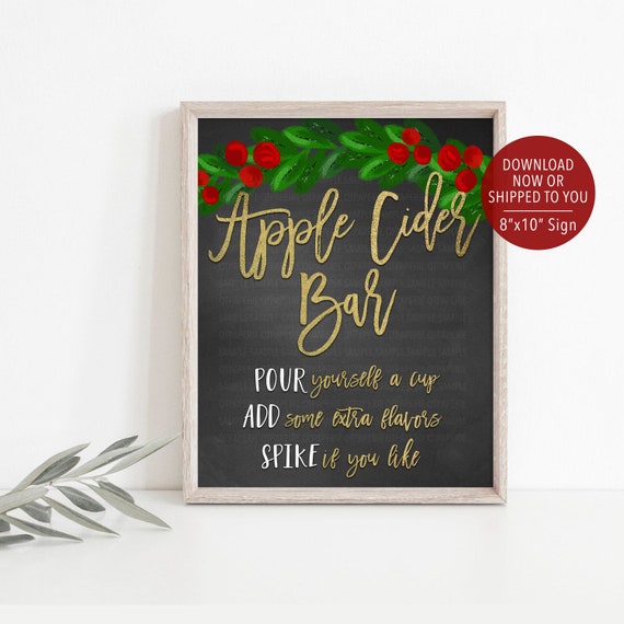 Christmas Apple Cider Bar, Christmas Bar Sign, Spiked Apple Cider Bar, Winter Party Sign, Christmas Baby Shower Sign, Christmas Holly Sign