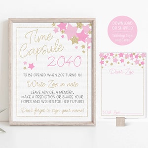 Star Time Capsule, Star First Birthday Decoration, Pink Twinkle Twinkle Little Star 1st Birthday Supplies, Printed Time Capsule Sign Cards