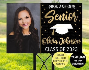 Senior Yard Sign, Graduation Yard Sign, Gold Graduation Sign, Photo Graduation Sign, 2026 Senior Photo Yard Sign, Graduation Decoration