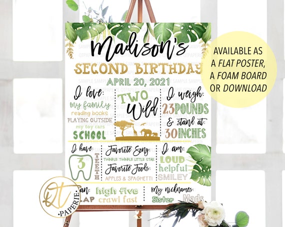 Two Wild Birthday Sign, Safari 2nd Birthday, Two Wild Sign, Jungle Party Sign, Safari Second Birthday Poster, Jungle 2nd Birthday Milestone