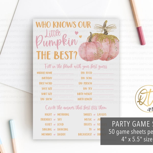 Little Pumpkin Birthday Game, Pink Pumpkin Party Game, Who Knows the Birthday Girl Best Game, Girl Fall Birthday Game, Printed Birthday Game