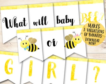 Bee Gender Reveal Banner, Bee Banner, Bee theme Gender Reveal, Bee Party Banner, What Will Baby Bee Banner, Bee Printable Banner