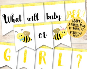 Bee Gender Reveal Banner, Bee Banner, Bee theme Gender Reveal, Bee Party Banner, What Will Baby Bee Banner, Bee Printable Banner