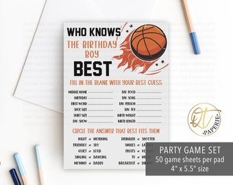 Basketball Birthday Game, Basketball Party Game, Who Knows the Birthday Boy Best Game, MVP 1st Birthday Game, Rookie Printed Game