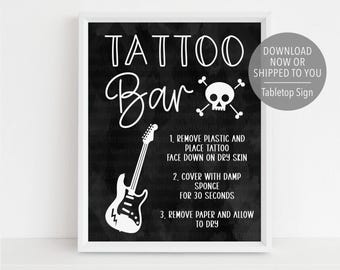 Bad TWO the Bone Tattoo Bar Sign, Electric Guitar Tattoo Bar Sign, Rock On Birthday Party Sign, Bad 2 the Bone Birthday Game, Party Decor