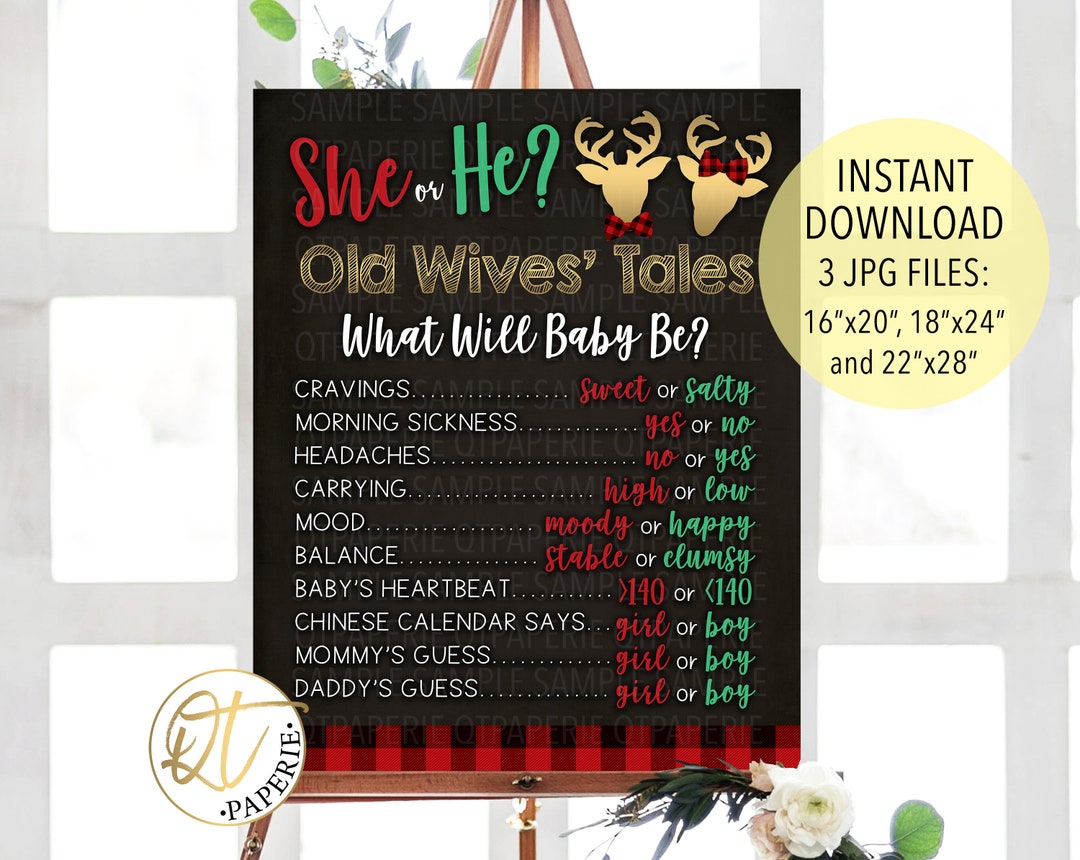 Christmas Gender Reveal Sign, Christmas Old Wives Tales, He She ...