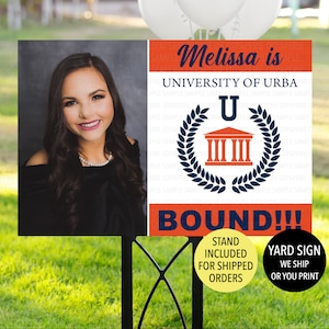 College Bound Yard Sign, Printed College Logo Sign, Graduating Photo Yard Sign, College Bound Gift, Graduate Yard Sign, University Yard Sign