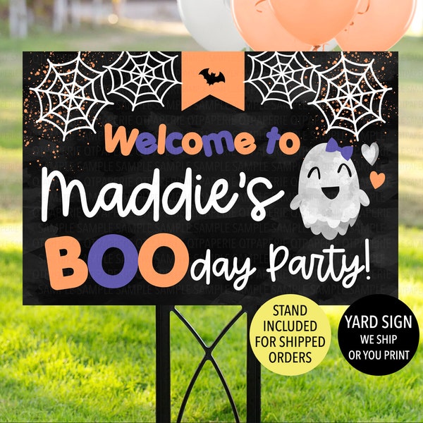 Girl Halloween Birthday Welcome Sign, Girl Ghost Birthday Sign, Purple Halloween Party, Happy Booday Party Yard Sign, Boo-Day Lawn Sign