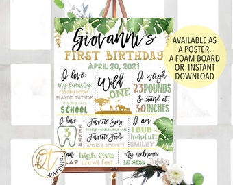 Wild One Birthday Sign, Safari Birthday Sign, Wild One Poster, Jungle Party Sign, Safari 1st Birthday Poster, Jungle 1st Birthday Milestones